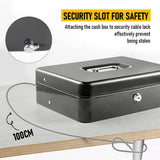 Lockable Metal Cash Box with 2 Keys, 4 Bill & 5 Coin Tray, Security Money Box with Anti-Loss Rope - Close-Up Angle