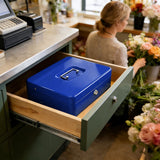 Lockable Metal Cash Box with 2 Keys, 4 Bill & 5 Coin Tray, Security Money Box with Anti-Loss Rope - Side View