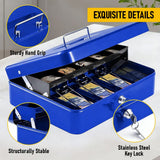 Lockable Metal Cash Box with 2 Keys, 4 Bill & 5 Coin Tray, Security Money Box with Anti-Loss Rope - Top-Down View