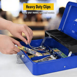 Lockable Metal Cash Box with 2 Keys, 4 Bill & 5 Coin Tray, Security Money Box with Anti-Loss Rope - Rear View