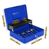 Lockable Metal Cash Box with 2 Keys, 4 Bill & 5 Coin Tray, Security Money Box with Anti-Loss Rope - Close-Up Angle