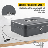 Lockable Metal Cash Box with 2 Keys, 4 Bill & 5 Coin Tray, Security Money Box with Anti-Loss Rope - Front View