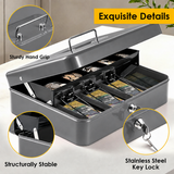 Lockable Metal Cash Box with 2 Keys, 4 Bill & 5 Coin Tray, Security Money Box with Anti-Loss Rope - Side View