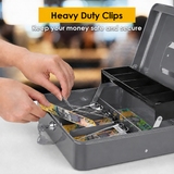Lockable Metal Cash Box with 2 Keys, 4 Bill & 5 Coin Tray, Security Money Box with Anti-Loss Rope - Rear View