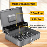 Lockable Metal Cash Box with 2 Keys, 4 Bill & 5 Coin Tray, Security Money Box with Anti-Loss Rope - Extra Image
