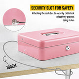 Lockable Metal Cash Box with 2 Keys, 4 Bill & 5 Coin Tray, Security Money Box with Anti-Loss Rope