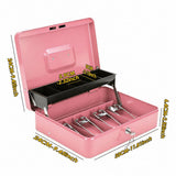 Lockable Metal Cash Box with 2 Keys, 4 Bill & 5 Coin Tray, Security Money Box with Anti-Loss Rope - Side View