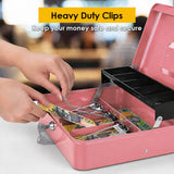 Lockable Metal Cash Box with 2 Keys, 4 Bill & 5 Coin Tray, Security Money Box with Anti-Loss Rope - Top-Down View