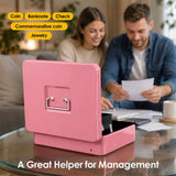 Lockable Metal Cash Box with 2 Keys, 4 Bill & 5 Coin Tray, Security Money Box with Anti-Loss Rope - Rear View