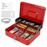 Lockable Metal Cash Box with 2 Keys, 4 Bill & 5 Coin Tray, Security Money Box with Anti-Loss Rope