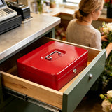 Lockable Metal Cash Box with 2 Keys, 4 Bill & 5 Coin Tray, Security Money Box with Anti-Loss Rope - Front View