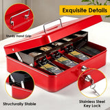 Lockable Metal Cash Box with 2 Keys, 4 Bill & 5 Coin Tray, Security Money Box with Anti-Loss Rope - Side View