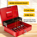 Lockable Metal Cash Box with 2 Keys, 4 Bill & 5 Coin Tray, Security Money Box with Anti-Loss Rope - Top-Down View