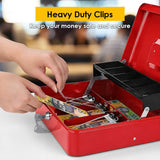 Lockable Metal Cash Box with 2 Keys, 4 Bill & 5 Coin Tray, Security Money Box with Anti-Loss Rope