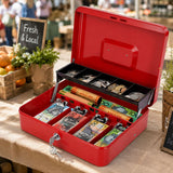 Lockable Metal Cash Box with 2 Keys, 4 Bill & 5 Coin Tray, Security Money Box with Anti-Loss Rope - Rear View