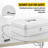 Lockable Metal Cash Box with 2 Keys, 4 Bill & 5 Coin Tray, Security Money Box with Anti-Loss Rope - Front View