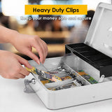 Lockable Metal Cash Box with 2 Keys, 4 Bill & 5 Coin Tray, Security Money Box with Anti-Loss Rope - Side View