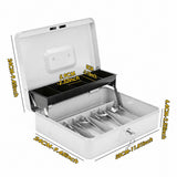 Lockable Metal Cash Box with 2 Keys, 4 Bill & 5 Coin Tray, Security Money Box with Anti-Loss Rope - Top-Down View