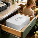 Lockable Metal Cash Box with 2 Keys, 4 Bill & 5 Coin Tray, Security Money Box with Anti-Loss Rope - 45-Degree Angle