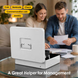 Lockable Metal Cash Box with 2 Keys, 4 Bill & 5 Coin Tray, Security Money Box with Anti-Loss Rope - Rear View
