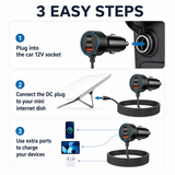 Aumerage Car Charger for Starlink Mini, DC Cable & Cigarette Adapter 3M | 3-in-1 12V-24V USB-C USB QC 3.0 + 45W/30W PD, 16AWG Waterproof  for Camping, RV & Off-Grid - Low Angle