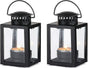 Tea Light Lanterns 2pcs Vintage Style Hanging Garden Lanterns Indoor Outdoor Black Compatible with Candles Blue Light Holder