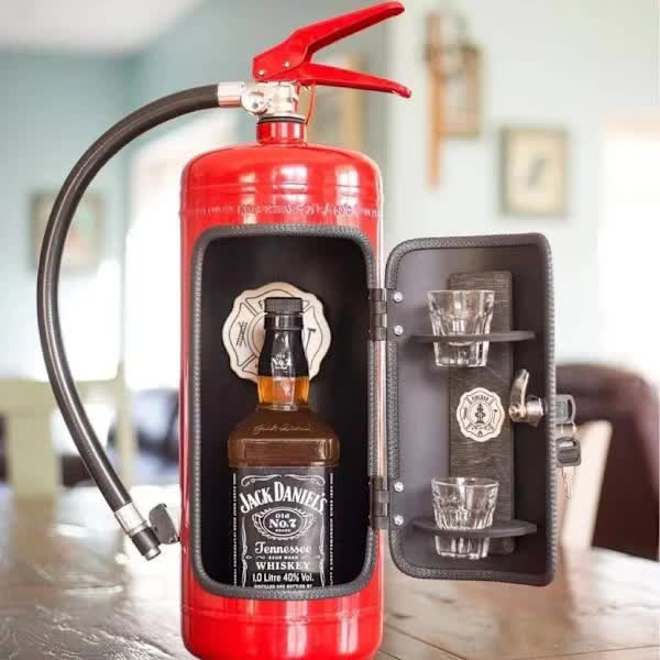 Metal Wine Storage Box Creative Fire Extinguisher Design Wall Decoration Men Gift