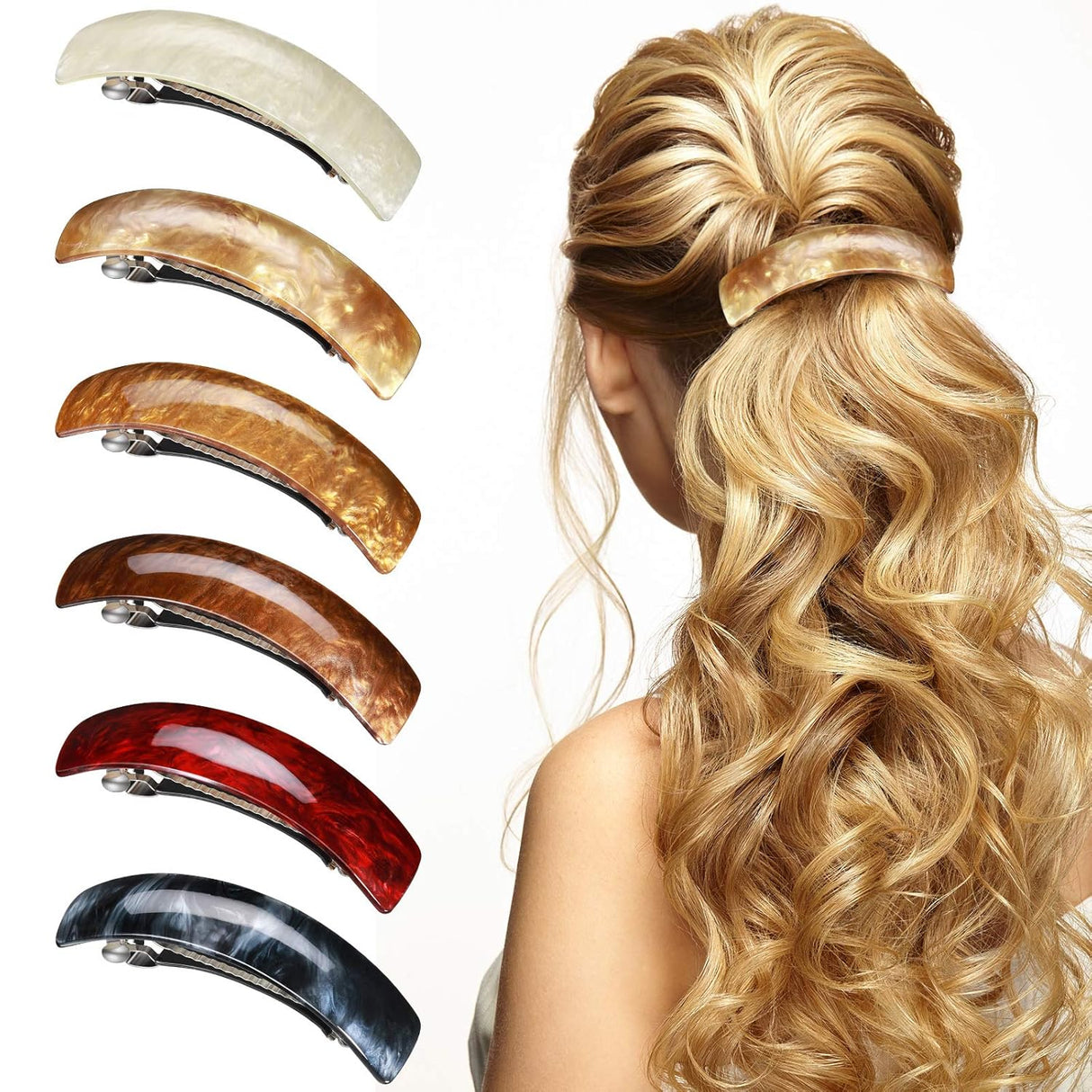 6 pcs Large French Hairpins Hair Clips for Women Retro Hair Accessories 6 Colors Classic Pattern