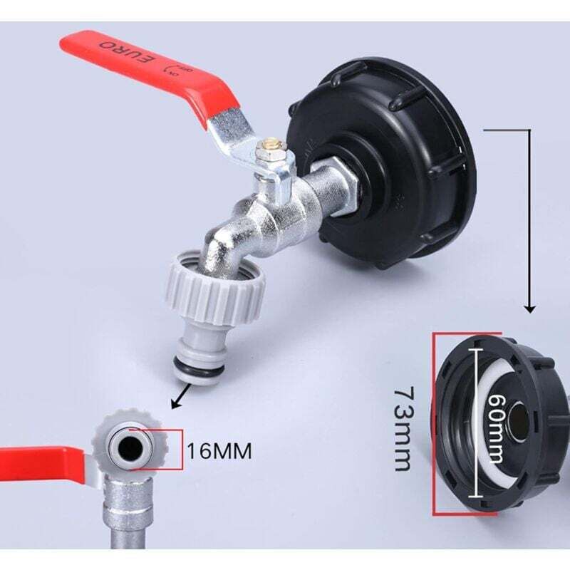 1000L Tank Faucet with Garden Hose Tap Adapter, S60X6 IBC Faucet Connector, Garden Faucet for Rainwater Harvester. Plastic 1\/2