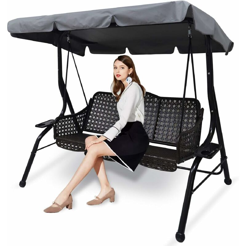 Replacement Cover for 3-Seater Garden Swing Waterproof UV Protection Gray Large