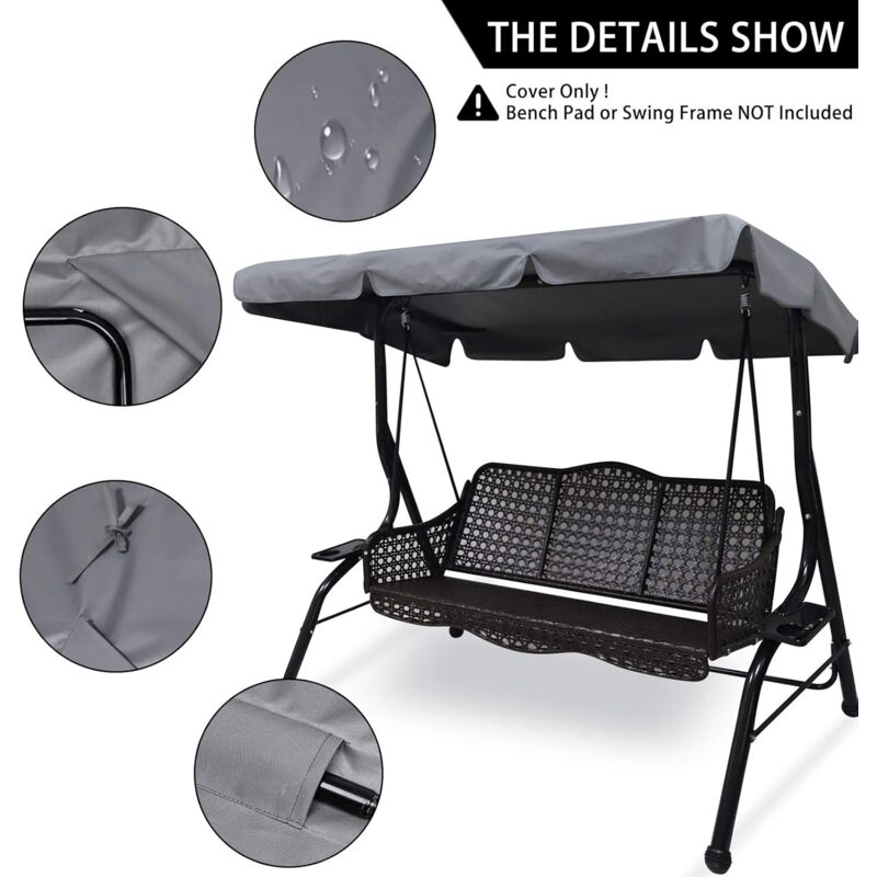 Replacement Cover for 3-Seater Garden Swing Waterproof UV Protection Gray Large