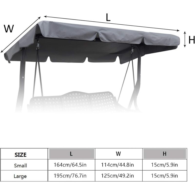 Replacement Cover for 3-Seater Garden Swing Waterproof UV Protection Gray Large