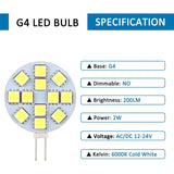 G4 LED Bulb Cool White 6000K Non-Dimmable 6-Pack