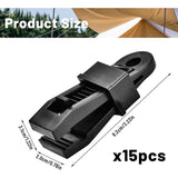 Heavy Duty Tarpaulin Clamps 15 Pieces Black for Tents Boat Covers - Front View