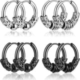 14mm Men's Titanium Steel Hoop Earrings Set - Black & Silver, Punk Rock Style