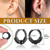 14mm Men's Titanium Steel Hoop Earrings Set - Black & Silver, Punk Rock Style - Front View