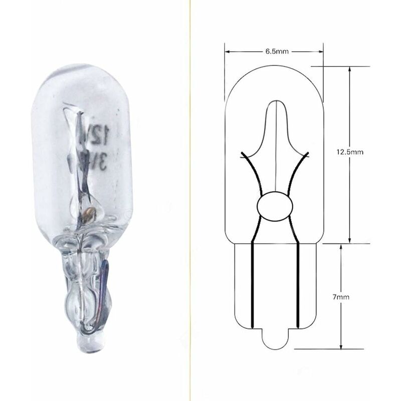 T6.5 Car Dashboard Bulb 10pcs, 3W 12V Indicator Light Compatible with Car Side Lights Accessories