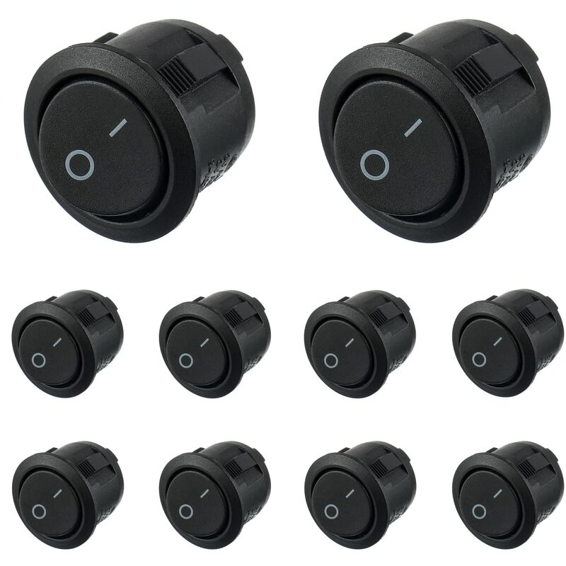 On/Off 2 Pin AC 6A(250V) 10A(125V) SPST Push Button Rocker Switches for Car Boat Truck Household, 10pcs Black Round