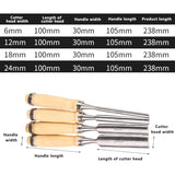 Wood Carving Chisel Set 4pcs Iron Hollow Woodworking Tools 6mm 12mm 18mm 24mm - Front View