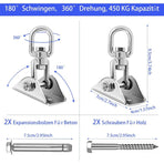 Stainless Steel Ceiling Mount Hanging Chair Spring Hook Kit, 360° Rotation, 450 kg Capacity