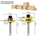 8mm Shank T-Slot Milling Cutter Set, 2Pcs 3-Flute Woodworking Tools - Front View