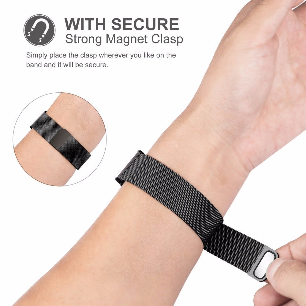 Garmin Venu 2 Venu 2S Venu SQ Compatible Stainless Steel Milanese Magnetic Bracelet Black