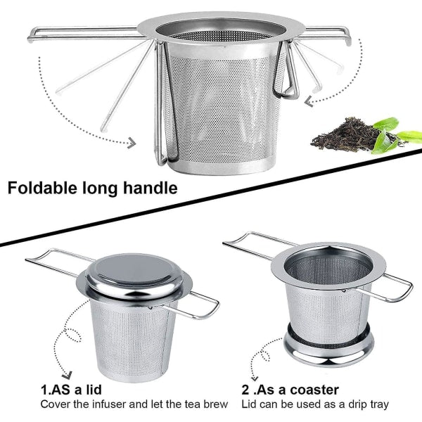 Tea filter, stainless steel tea strainer, tea strainer, tea infuser Tea strainer with lock, tea filter with fine holes, foldable handle design Suitable for