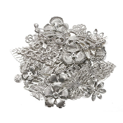 50g/lot Mixed Metal Flower Petals Filigree Wraps Clutches White