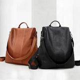 Women's Backpack Women's Leather Backpack School Bag Black/Brown Large Capacity All Match Fashion 1st Black - Side View