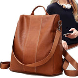 Women's Backpack Women's Leather Backpack School Bag Black/Brown Large Capacity All Match Fashion 1st Black - Top-Down View