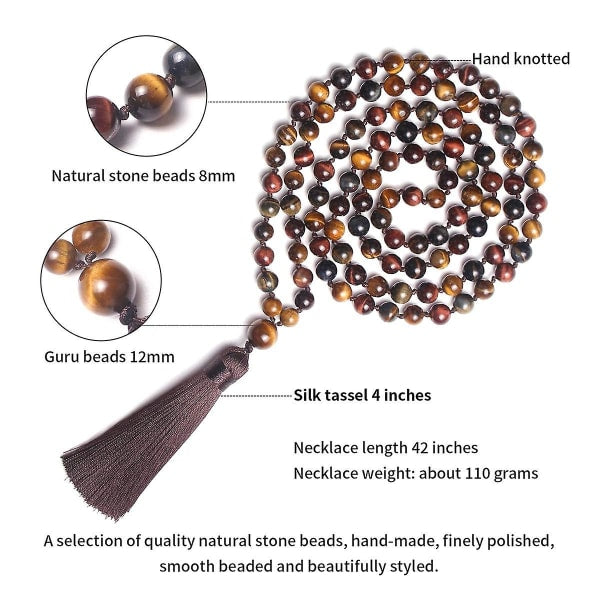 108 Mala Bead Necklace, Tibetan Prayer Beads in Natural Stone