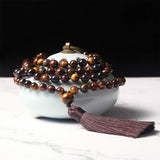 108 Mala Bead Necklace, Tibetan Prayer Beads in Natural Stone - Top-Down View