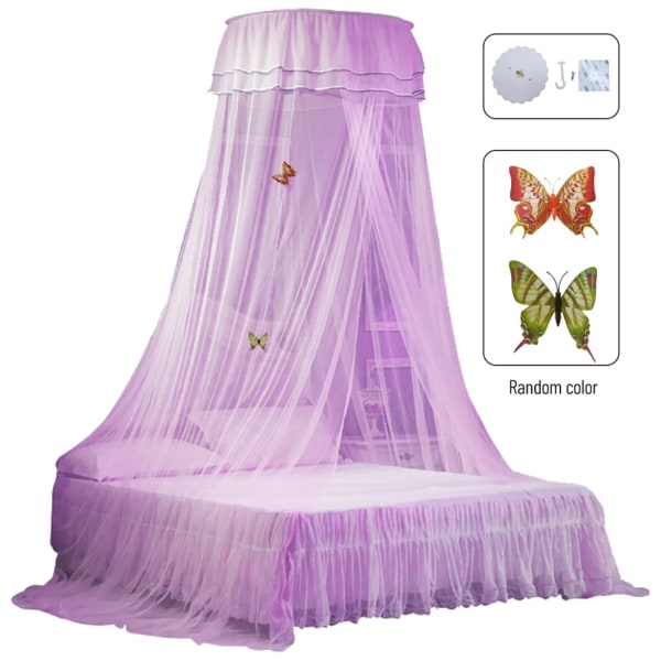 Universal Bed Canopy Dome Bedspread Mosquito Net Tulle Children's Bed Children's Room Princess Double Bed Easy to Install, Purple