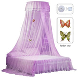 Universal Bed Canopy Dome Bedspread Mosquito Net Tulle Children's Bed Children's Room Princess Double Bed Easy to Install, Purple - Front View